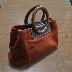 Elegant Brown Handbag with Wooden Handles‎ Unique Casual Fall Colors